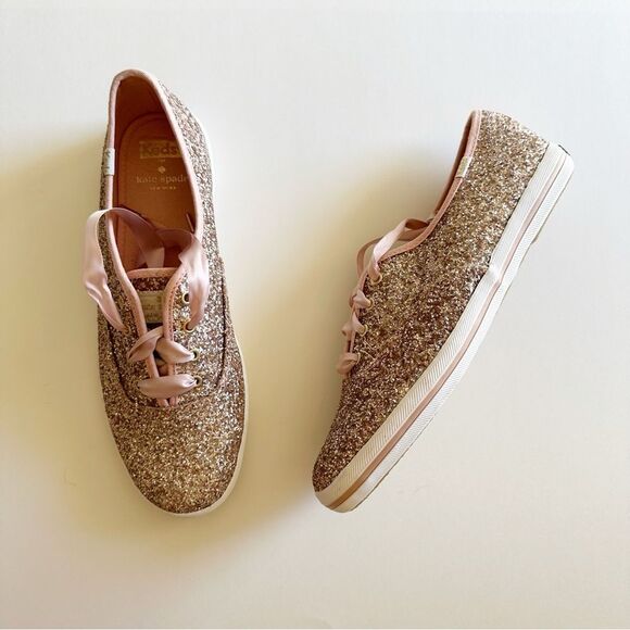 Ked’s X Kate Spade Rose Gold Glitter Champion Celebration Lace Up Sneakers - Picture 1 of 10